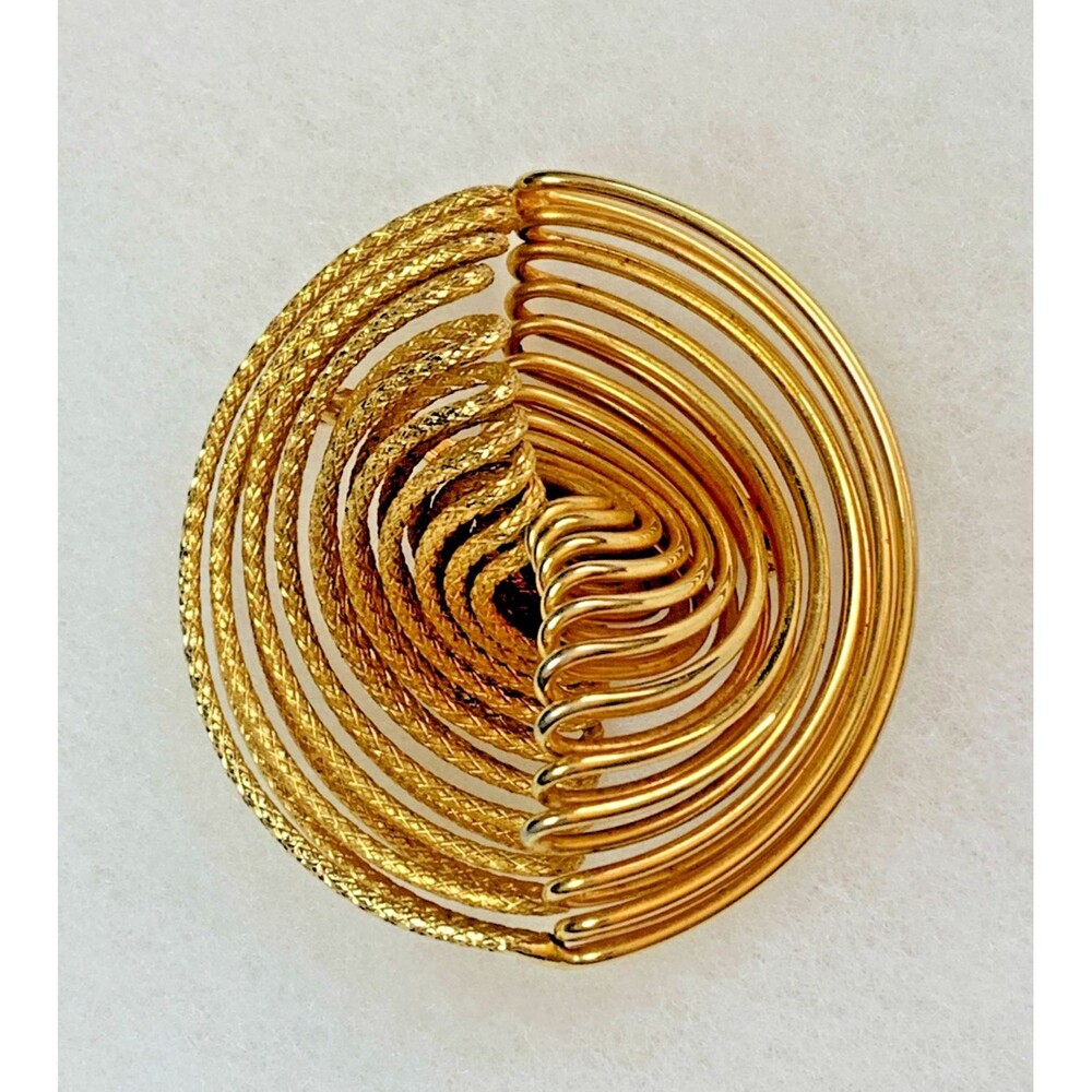 Vintage Gold Tone Modernist Swirl Openwork Statement Brooch Pin
